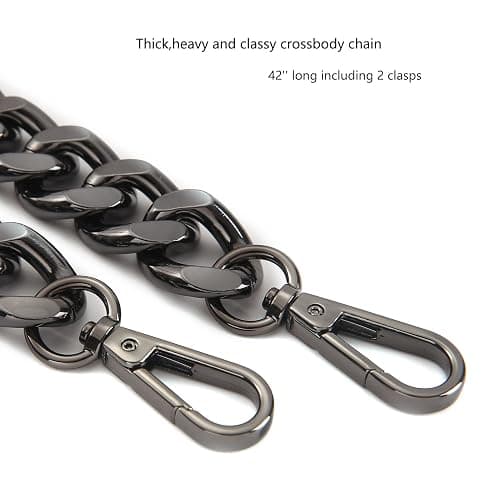 Yichain 42''Substantial Big Metal Cross-Body Chain Purse Strap Replacement for Mini Wallet,Waist Pack,Chest Bag - Black Grey - Large thumbnail 3