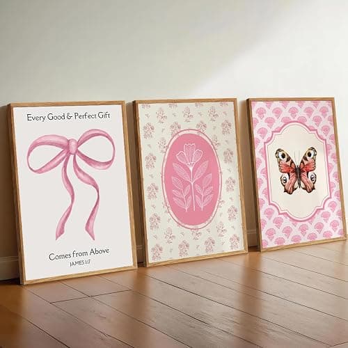 6Pcs Pink Christian Bible Verse Wall Art Floral Scripture Quotes Bow Butterfly Religious Pictures Preppy Aesthetic Prints Trendy Faith Painting for Girls Bedroom Home Decor 12x16 Inch Unframed Posters thumbnail 3