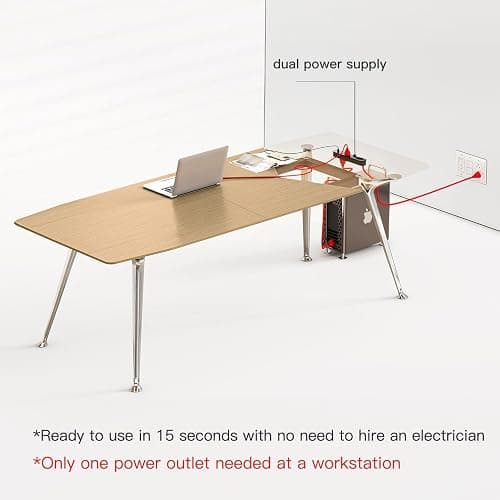 60-Inch Executive Desk, Modern Desk for Home Office, Wooden Study Writing Work Table with Power Outlets and USB-C Port, Large Legroom, Sturdy Metal Frame, Mid-Century Modern Simple, Light Brown thumbnail 6