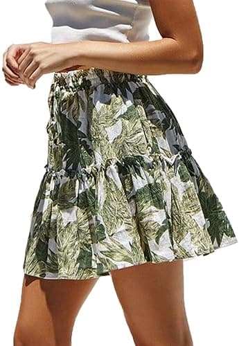 Hoerev Womens Girls Floral Flared Short Skirt Cute High Waist Ruffle Skirt Beach Mini Skirt - Large - Black_daisy thumbnail 5