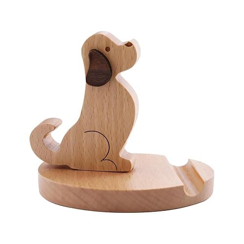 DYOUen Wooden Phone Holder Cute Dog Cellphone Cartoon Animal Cell Stand Creative Desk Ornament Universal Compatible - Image 1