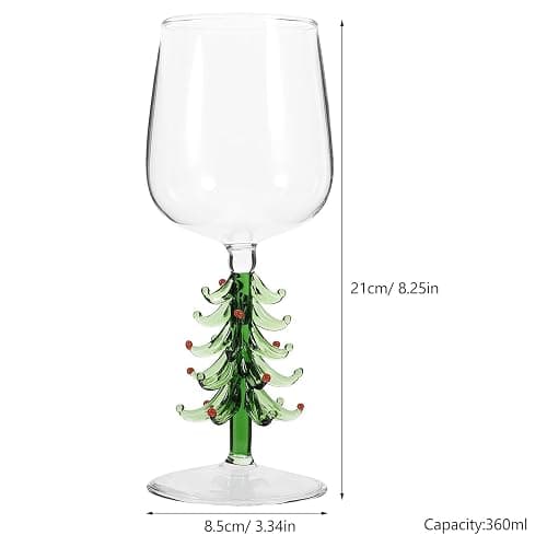 Christmas Tree Stemmed Wine Glasses 360ml Holiday Drinking Goblets Cups Xmas Winter Glassware Cup for Festive New Years Wineglass - 21x8.5cm thumbnail 3