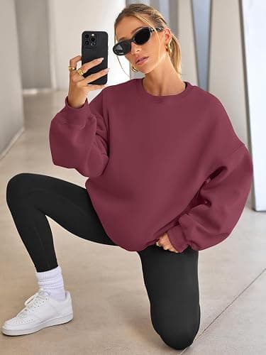 EFAN Womens Oversized Sweatshirt Crewneck Sweater Casual Fall Outfits 2026 | Fleece lined, comfort stretch fabric, basic loose hoodie, maternity, workout, lounge wear, winter, airport fashion clothes thumbnail 2