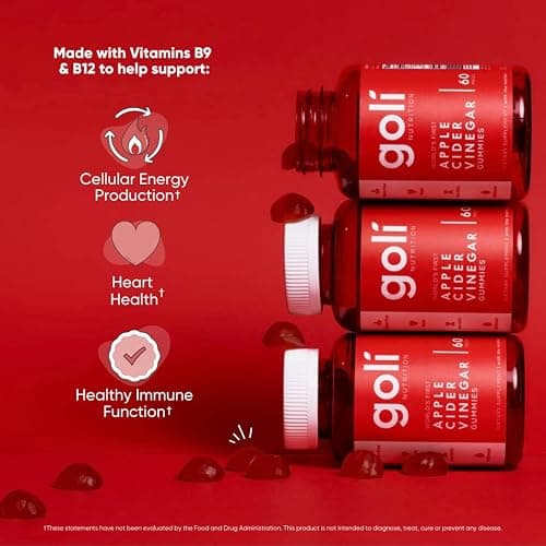 Goli Apple Cider Vinegar Gummy Vitamins - 60 Count - Vitamin B12, Gelatin-Free, Gluten-Free, Vegan & Non-GMO thumbnail 5