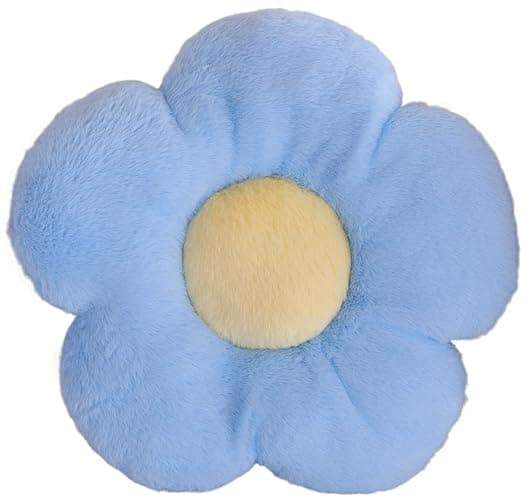 YILANLAN Cute Flower Cushion Plush Floor Pillow Casual Comfortable Pillow Office Living Room Bed Decoration Cushion Simple Room Decoration (Blue, 50cm) - Image 1