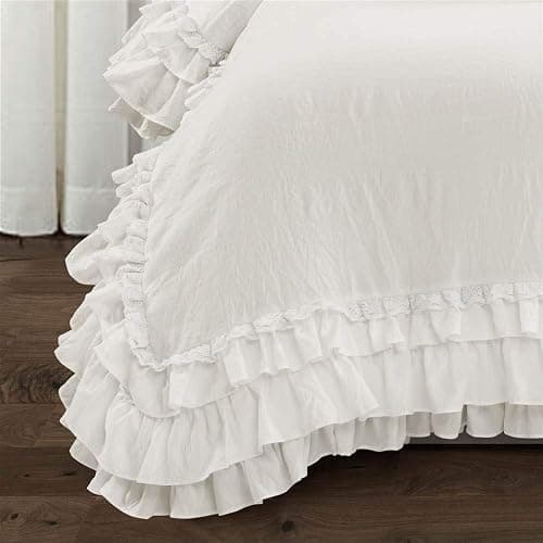 Lush Decor Ella Ruffle Lace Comforter, 2 Piece Set, Twin, Ivory - Cute Comforter - Twin Bedding Set - White Bedding - Coquette Decor - White Lace Trim - Ruffle Trim thumbnail 5