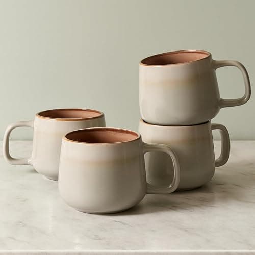 Ava Nord Large Ceramic Coffee Mugs Set of 4 | 470 ml Stoneware Coffee Cups | Lead-Free, Non-Toxic | Microwave and Dishwasher Safe | Comfortable Handle | Nordic Design for Tea, Cocoa, Latte | Sage Ash - Image 1