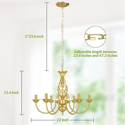 VerRon 6-Light Farmhouse Candle Chandelier for Dining Room, Luxury Gold | Vintage Ceiling Hanging Lamp, Rustic Industrial Pendant Ceiling Light Fixture for Living Room Bedroom Kitchen, E12 Socket thumbnail 6