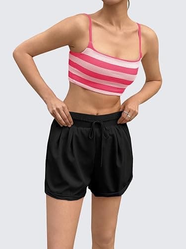 Aoysky Womens Striped Square Neck Sports Bras Spaghetti Straps Ribbed Padded Low Impact Yoga Workout Camisole thumbnail 5