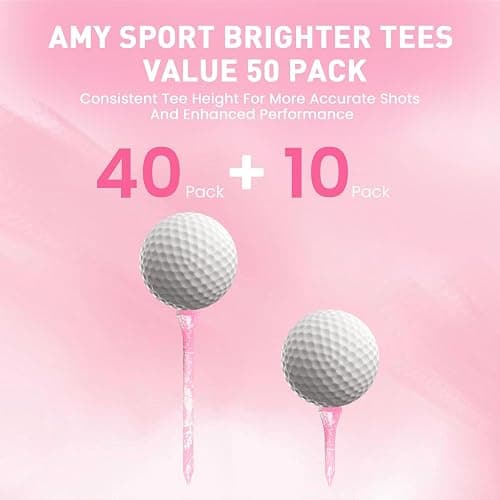 Amy Sport Golf Tees Wooden Stylish Painted 50 Pack | 40 Bamboo Tee 2 3/4 or 3 1/4 Inch with 10 Short 1 1/2 Inch Driving Range Tee, Low Friction Contact, Bright Color Easy to Find thumbnail 2