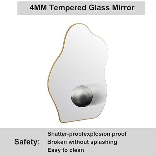 Irregular Asymmetrical Wall Mirror, 36x24 Inch Gold Bathroom Mirror | HD Tempered Glass, Decorative Wall Mirror Golden Wood Framed Mirror for Bathroom Living Room Entryway Bedroom Hallway thumbnail 6
