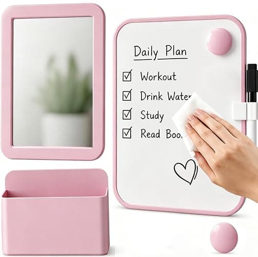 Piffny Pink Locker Accessories for Girls with Magnetic whiteboard, Locker Mirror and Pen Holder, Locker Decoration for School Locker, Locker Organizer for Work, Back to School Essentials - Image 1