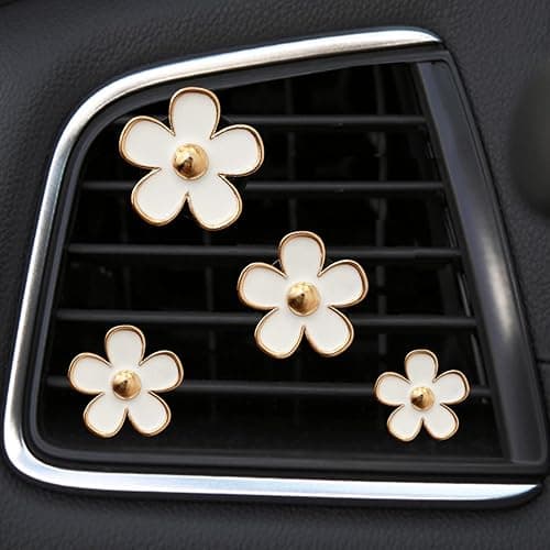 4 Pcs Metal Daisy Air Vent Clips Flower Car Air Freshener Clip Air Conditioning Outlet Clip Bling Charm Car Inter Decor Accessories for Girls Women - Image 1