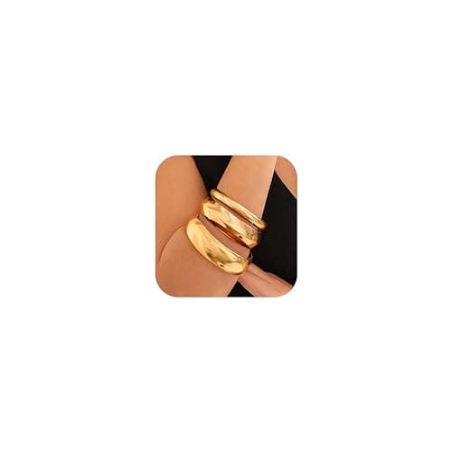 Inactwin 3PCS Chunky Gold Bangle Bracelets for Women Trendy Wide Wrist Cuff Bracelets Stack Statement Bangle Fashion Jewelry Gift - Image 1