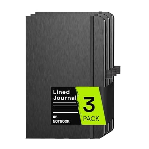 ONAVIA A5 Lined Journal Notebook, 7mm College Ruled Notepad, Journaling for Writing, Work, School, Travel and Note Taking, Hardcover 160 Pages (80 Sheets) 5.79 x 8.3 inches (3 Pack Black) - Image 1