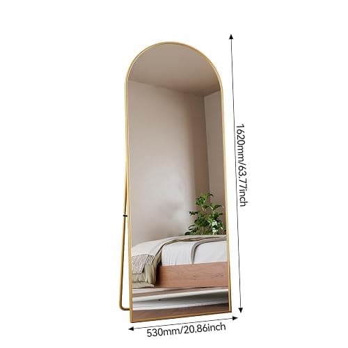 🎀Miroir sur Pied 162 x 53 cm, Grand Miroir Arqué en Pleine Longueur avec Cadre en Aluminium Doré, Miroir Mural sur Pied pour Chambre à Coucher, Salle de Bain, Entrée, Couloir, Vanité(Demi-Cercle doré) thumbnail 2