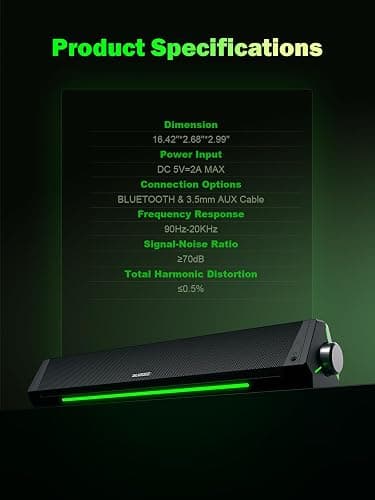 BLUEDEE Computer Speakers for Desktop PC, Computer Sound bar, HiFi Stereo Speakers for Computer Desktop, Bluetooth 5.0 and 3.5mm Aux-in PC Soundbar, USB/USB C Powered Gaming Speakers for pc, Laptop thumbnail 8
