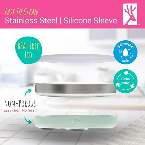 Elk and Friends Kids Stainless Steel Divided Plates with Silicone Suction Sleeves | Lids Included | Suitable for Babies/Toddlers | Dishwasher Safe | Stay Put Dinnerware | Snack Dishes | 2 Pack thumbnail 7