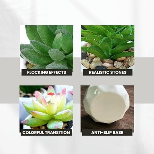 GRIFTO Fake Plants Set of 4 Artificial Plants Indoor Mini Ceramic Pot Faux Succulent Plant Foliage for Coffee Table Home Bedroom Bathroom Room Decor Shelf Office Desk Kitchen Garden Indoor Outdoor thumbnail 5