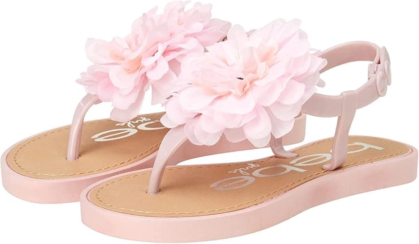 bebe Girls' Sandals - Open Toe Summer Flat Dress Shoes Snap Buckle Sandals with Chiffon Flower Design and Cushioned Sole - Image 1