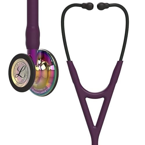 3M Littmann Cardiology IV Diagnostic Stethoscope, 6239, More Than 2X as Loud, Weighs Less, Stainless Steel High Polish Rainbow-Finish Chestpiece, 27" Plum Tube, Violet Stem and Black Headset - Image 1