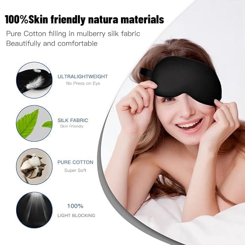 Sleep Mask, Silk Eye Mask for Sleeping with Adjustable Strap, Satin Blackout Sleeping Eye Mask for Men&Women, Comfortable Blindfold Eyeshade for Night Sleep(Black) thumbnail 2