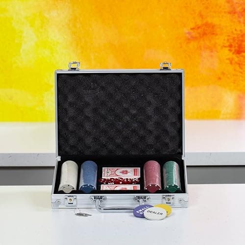 Global Gizmos 50520 200 Piece Poker Set / 4g Chips/Contains Chips, Dice & Cards/Portable Casino Style Carry Case/Texas Hold’Em, Blackjack and More - Image 1