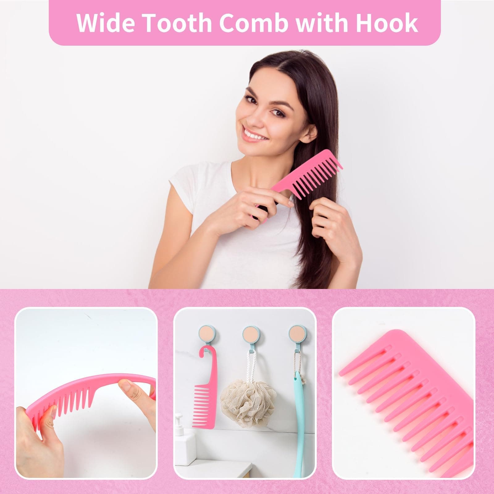 12 Pcs Hair Brush Set, 3 Pieces Slick Back Hair Brushes for Toddlers, Women, Detangling Brush for All Typs of Hair, Edge Bristles Wide Tooth Rat Tail Combs for Baby Girls Boys(pink) - Pink thumbnail 6