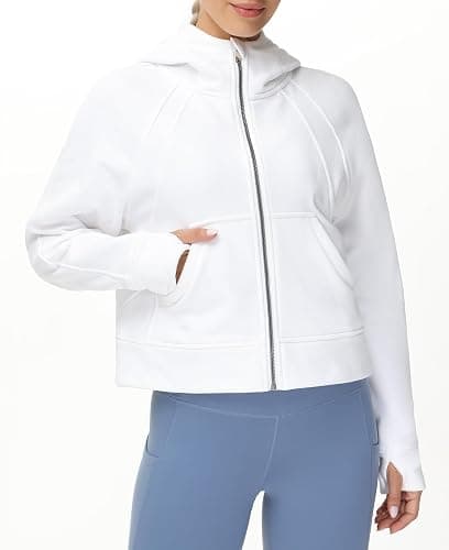 THE GYM PEOPLE Women's Full-Zip Up Hoodies Jacket Fleece Workout Crop Tops Sweatshirts with Pockets Thumb Hole thumbnail 7