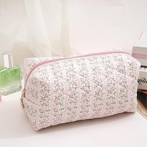 Floral Makeup Bag,Multi-Functional Coquette Cosmetic Bag,Soft Fuzzy Cosmetic Pouch Puffy Travel Toiletry Bag,Aesthetic Makeup Brushes Storage Bag for Women Girls Girlfriends (1 PCs) thumbnail 2