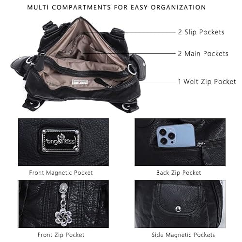 Angel Kiss Purses for Women, Large Shoulder Bag Hobo Tote Purse Mutipocket Faux Leather Satchel Hobo Purse thumbnail 6