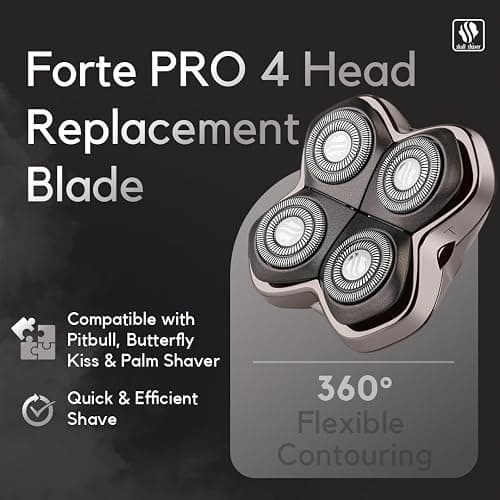 Skull Shaver Forte PRO 4 Head Replacement Blade - Shaver Blade for Wet & Dry Shaving - Rotary Heads Design - Japanese Stainless Steel - Compatible with Pitbull, Palm & Butterfly Kiss Shavers thumbnail 2