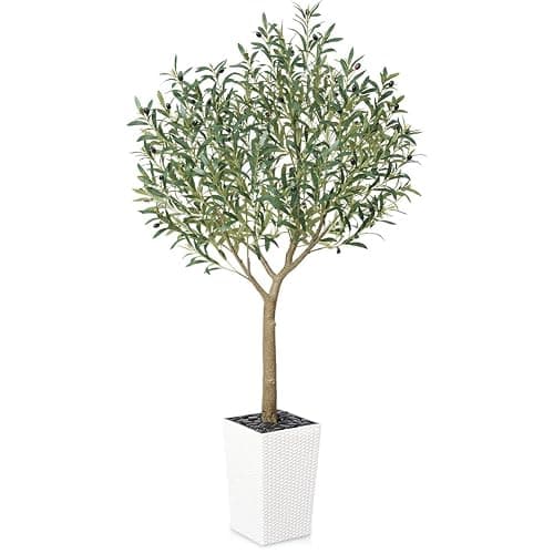 VeriNatural Artificial Olive Tree 6FT, UV Resistant Tall Fake Tree Indoor Outdoor with White Taper Planter & Pebbles – Potted Large Faux Plant for Modern Home Decor Living Room Office Patio, VN156 - Image 1