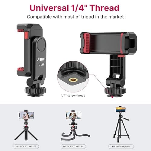 Phone Tripod Mount Holder for iPhone - ULANZI ST-06S Camera Hot 2 Cold Shoe Phone Mount Compatible for iPhone Android Sony Canon DJI Ronin S/SC Zhiyun Gimbals thumbnail 5