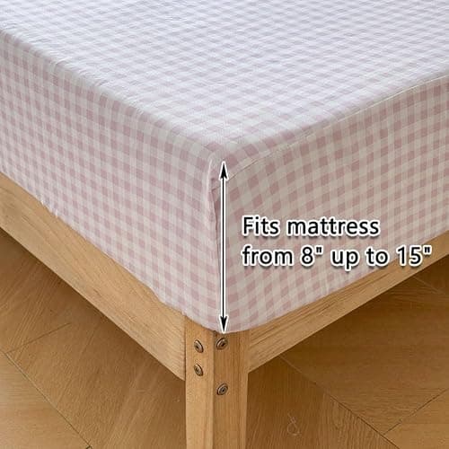 NSNLGSGC Pink Gingham Ruffle Queen Sheet Set, Pink Soft Pre-Washed Microfiber Plaid Queen Bed Sheets, 4-Pieces Farmhouse Sheet Set with Deep Pocket thumbnail 6