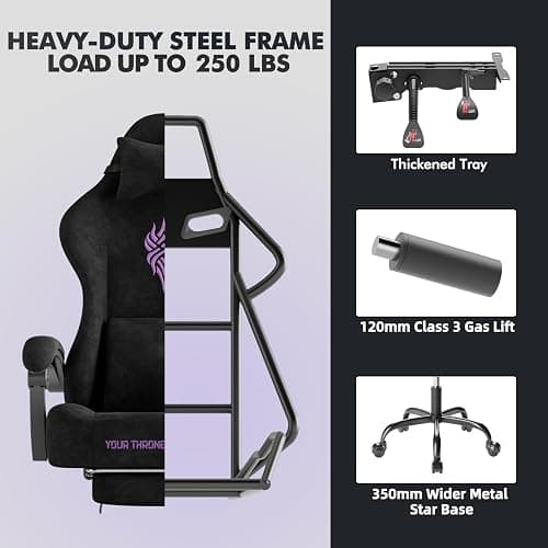 Soontrans Black Velvet Fabric Gaming Chairs with Footrest, Ergonomic Comfortable Video Gamer Chair, Reclining Office Computer Desk Game Chairs with Massage Lumbar Cushion,Headrest for Adult thumbnail 8