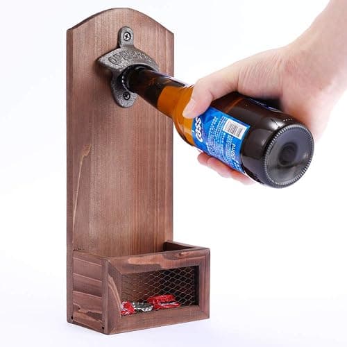 Bottle Opener with Cap Collector Catcher,Vintage Wooden Wall Mounted Bottle Opener，Ideal Gift for Men and Beer Lovers, Use as Bar Decoration. thumbnail 5