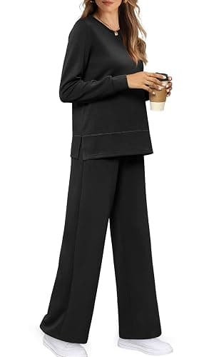 WIHOLL Women's 2 Piece Lounge Sets Sweatshirt Casual Travel Outfits Fashion Wide Leg Tracksuit Cozy Sweatsuits thumbnail 3