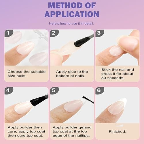 Short Almond Press on Nails Blue White Striped Line Fake Nails Decoration | Glossy Cute Acyrlic False Nails Nature Reusable Full Cover Stick on Nails for Women Manicure 24Pcs thumbnail 7