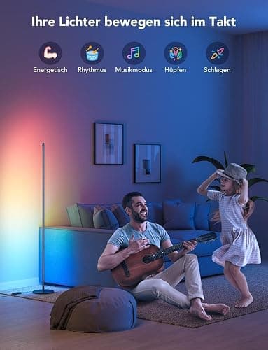Govee RGBIC LED Stehlampe Wohnzimmer, WiFi Stehlampe Dimmbar, Arbeiten Sie mit Alexa und Google Assistant, 16 Millionen Farben, 58 Szenenmodi, Musikmodi, DIY-Modus für Schlafzimmer Gaming, Schwarz - Schwarz - 1 Packung thumbnail 6