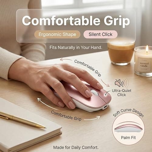 LOONASA Wireless Bluetooth Mouse for Mac Air MacBook Pro Laptop PC Pad Optical Rechargeable Silent Mouse with Jiggler Mode Dual Mode Switch Bluetooth 5.2/3.0 and 2.4G USB-A & USB-C Receiver Rose Gold thumbnail 6