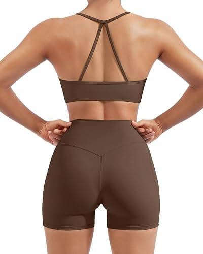 SUUKSESS Women 2 Piece Workout Sets Padded Halter Sports Bras High Waisted Biker Shorts with Pockets thumbnail 2