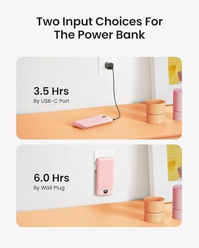 Coowisty Portable Charger Built-in Cables and Wall Plug, 10000mAh Slim USB C Power Bank, LED Display External Battery Pack Compatible with iPhone/Android & More (Pink) thumbnail 3