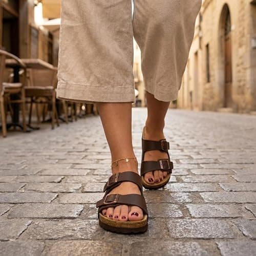 CUSHIONAIRE Lane Cork Footbed Sandals for Women – Comfortable Double Buckle Slip-On with Genuine Suede Footbed & Arch Support Slides for Women Footwear thumbnail 5