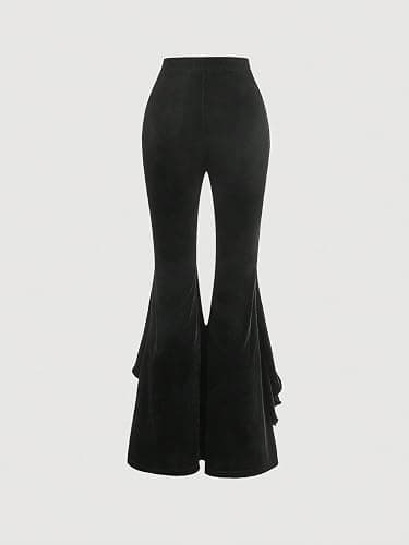 GORGLITTER Women's Lace Gothic Pants Y2K Fall Velvet Goth Bell Bottom Festival Halloween Renaissance Rave Flare Pants thumbnail 2