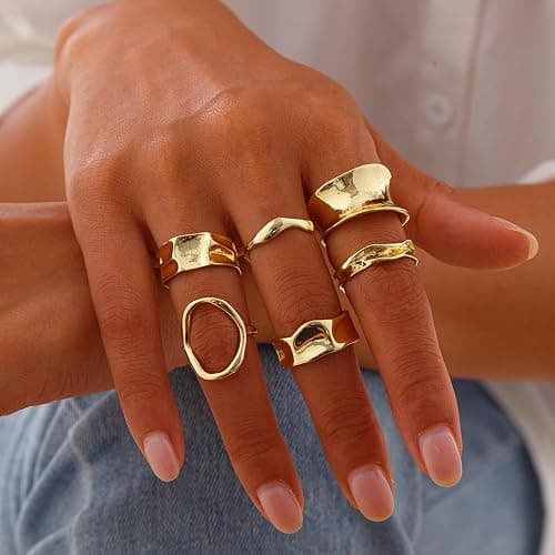 ONBRIG Rings for Women Chunky Rings Set Adjustable Thick Rings Big Large Stackable Ring for Women Bold Thick Statement Ring Trendy Chunky Jewelry - Image 1