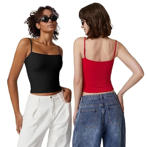 QINSEN Women's Double Lined Basic Tank Top Adjustable Spaghetti Straps Sleeveless Camisole Shirts thumbnail 5