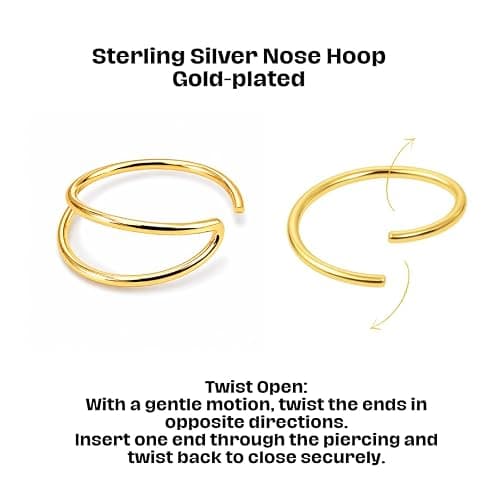 MyattaJewellery Double Nose Hoop 22G (0.6mm) 8mm – Sterling Silver Nose Ring, Double Hoop Piercing Effect, Adjustable Bendable Nostril Hoop, Hypoallergenic, Silver or Gold Plated – 1 Piece thumbnail 3
