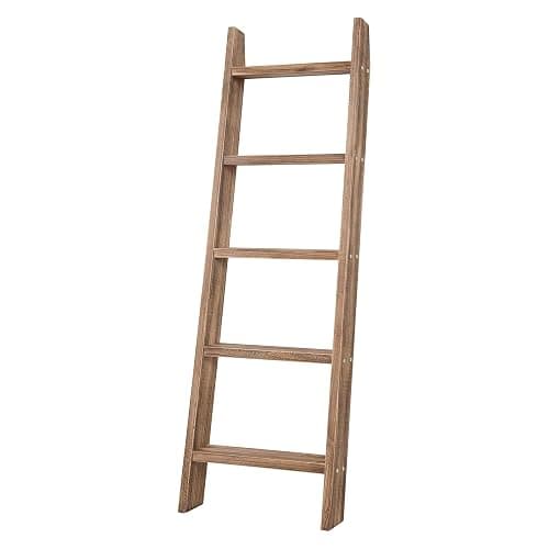 MyGift 4ft Tall Rustic Burnt Natural Wood Wall Leaning Blanket Ladder Shelf with 5 Rungs, Decorative Living Room Throw and Quilt Holder, Farmhouse Bedroom Decor thumbnail 7