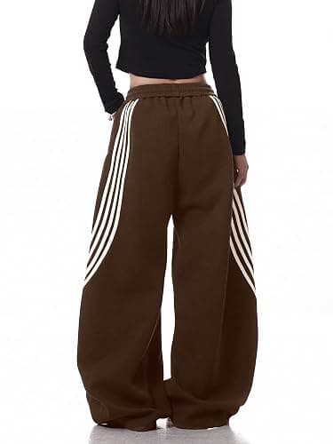 EMMIOL Women’s Y2K Baggy Barrel Striped Sweatpants High Waisted Wide Leg | Track Pants, Drawstring Waist, Adjustable Hems, and Side Pockets, Ideal for Streetwear, Workouts, School, Casual, Nights Out thumbnail 2